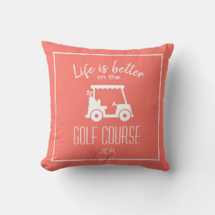Life Is Better Golf Cart Coral Monogram Golf Cushion