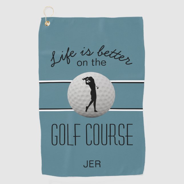 Life is Better Golf Monogrammed Turquoise Black Towel (Front)