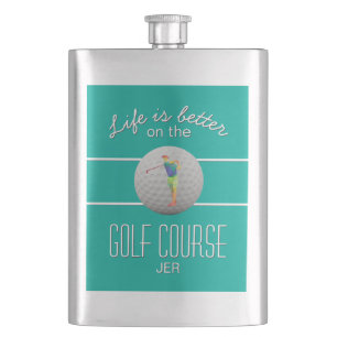 Life is Better Golf Polygonal Golfer Initials Teal Hip Flask