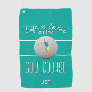 Life is Better Golf Polygonal Golfer Initials Teal Towel