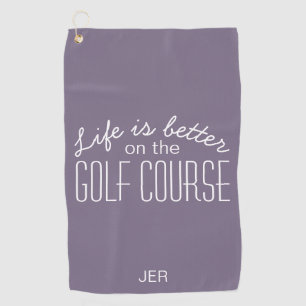Life is Better Golf Quote Purple Sports Player Golf Towel