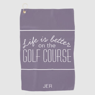 Life is Better Golf Quote Typography Purple Towel