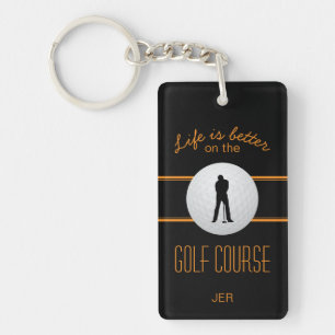 Life is Better Golfer Monogram Black Orange Custom Key Ring
