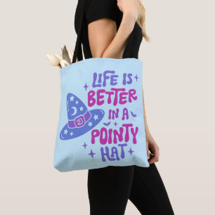 Life is Better in a Pointy Hat Blue Halloween Tote Bag