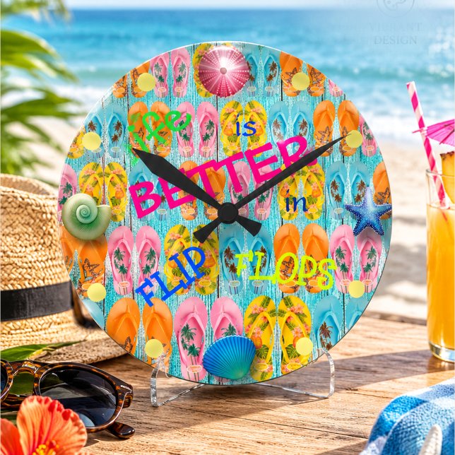 Life is Better in Flip Flops Beach House Round Clock (Creator Uploaded)