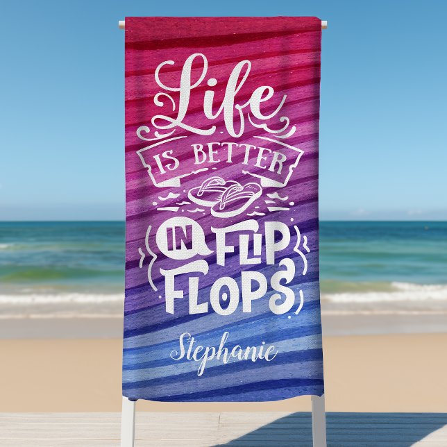 Life Is Better In Flip Flops Cute Personalised Beach Towel (Creator Uploaded)