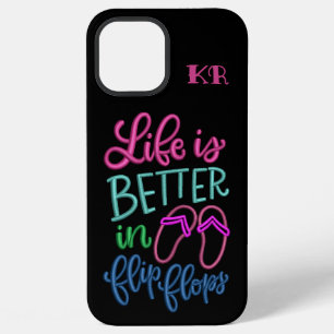 Life Is Better In Flip Flops Quote Funny Monogram iPhone 12 Pro Max Case