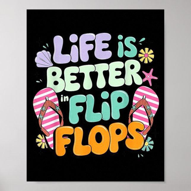 Life Is Better In Flip Flops Retro Summer Beach Poster (Front)