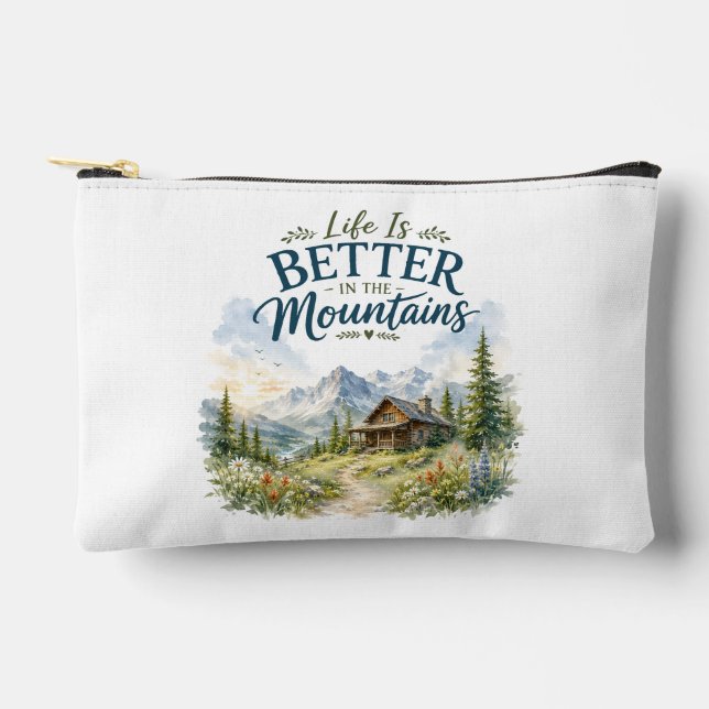 Life Is Better in the Mountains Rustic Wildflower Accessory Pouch (Front)