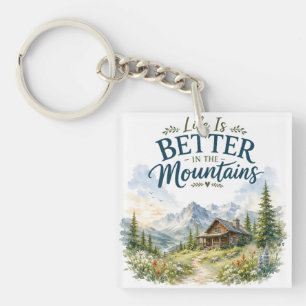 Life Is Better in the Mountains Rustic Wildflower Key Ring
