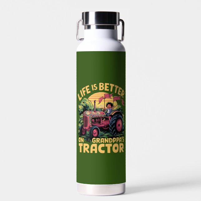 Life Is Better On Grandpas Tractor Water Bottle (Front)