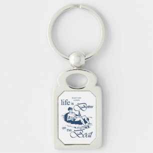 Life is Better on The Boat Funny Cartoon Add Name Key Ring