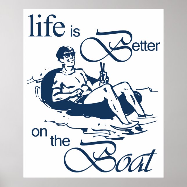 Life is Better on The Boat Funny Cartoon Rowboat Poster (Front)