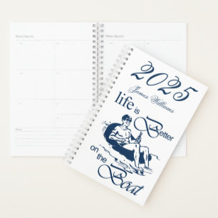 Life is better on the boat Funny Rowboat Cartoon Planner