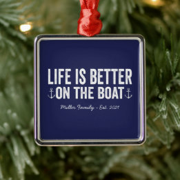 Life is Better On the Boat Name | Navy Metal Tree Decoration