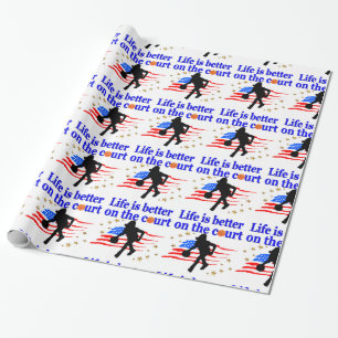 LIFE IS BETTER ON THE COURT USA DESIGN WRAPPING PAPER