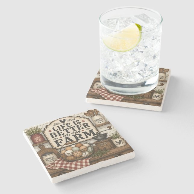 Life Is Better On The Farm Stone Coaster (Side)