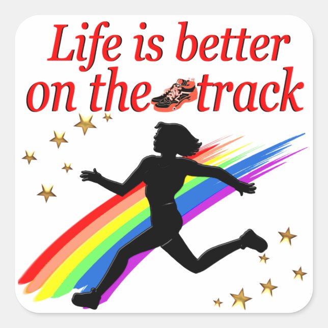 LIFE IS BETTER ON THE TRACK RUNNER DESIGN SQUARE STICKER (Front)
