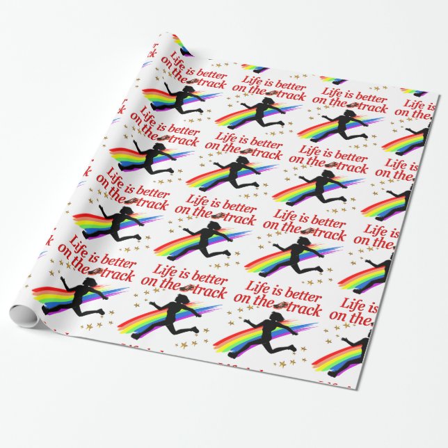 LIFE IS BETTER ON THE TRACK RUNNER DESIGN WRAPPING PAPER (Unrolled)