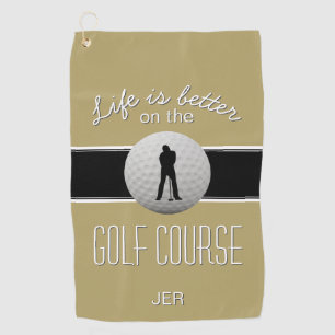 Life is Better Quote Golf Ball Monogram Gold Black Towel