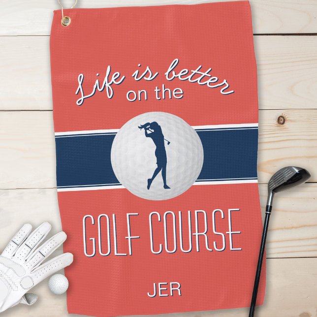 Life is Better Quote Golf Monogrammed Red Blue Golf Towel (Life is Better Quote Golf Monogrammed Red Blue Golf Towel)
