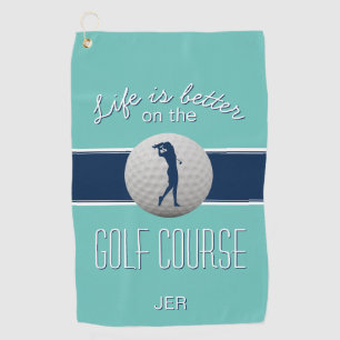 Life is Better Quote Golf Monogrammed Teal & Blue Golf Towel