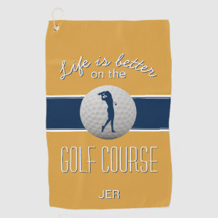 Life is Better Quote Golf Monogrammed Yellow Blue Towel