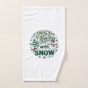 Life Is Better Snow Christmas Snowman Trees Snowfl Hand Towel