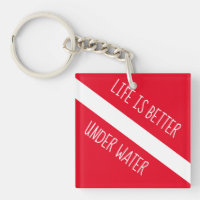 Life is better underwater red diver down flag