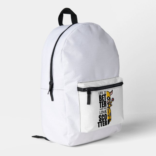 "Life Is Better When You Love Scooter" – Cute Goat Printed Backpack (Back Corner Left)