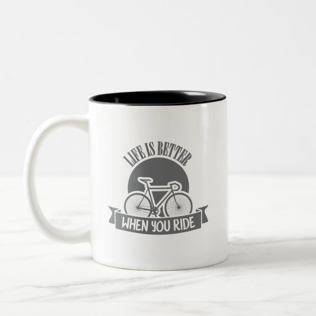 Life is Better When You Ride - Bicycle Two-Tone Coffee Mug (Left)