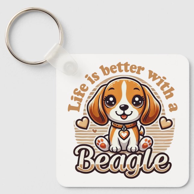 Life is Better with a Beagle - Cute Beagle  Key Ring (Front)