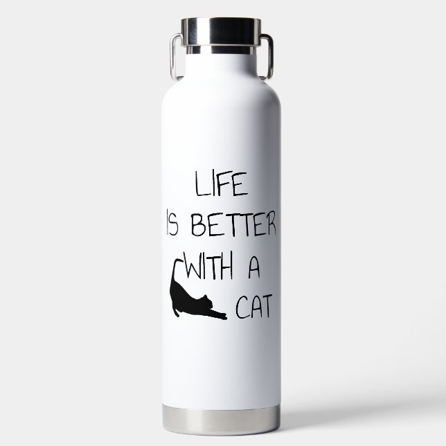 Life Is Better With A Cat - Cat Lovers   Water Bottle (Front)