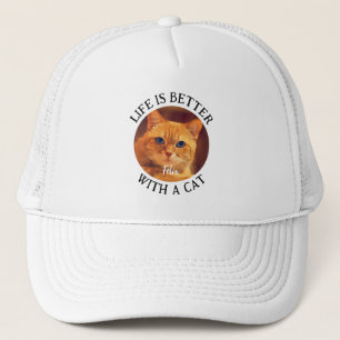 Life is Better with a Cat Photo and Name Pattern Trucker Hat