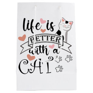 Life is Better With a Cat quote slogan Medium Gift Bag