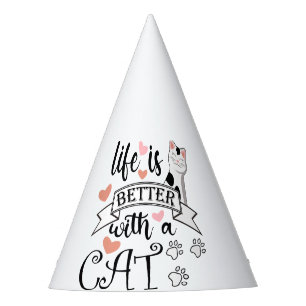 Life is Better With a Cat quote slogan Party Hat