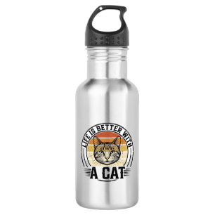 Life Is Better With A Cat Vintage Cat Shirt Design 532 Ml Water Bottle