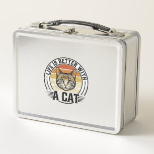 Life Is Better With A Cat Vintage Cat Shirt Design Metal Lunch Box