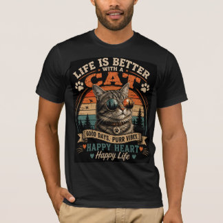 Life Is Better With A Cat Vintage Retro T-Shirt