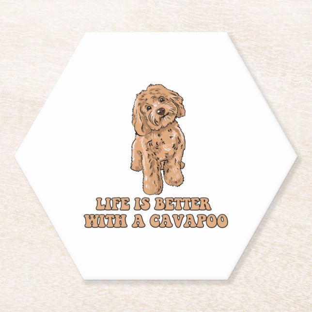 Life Is Better With A Cavapoo - Funny Dog Lover  1 Paper Coaster (Front)