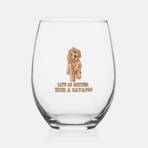 Life Is Better With A Cavapoo - Funny Dog Lover 1 Stemless Wine Glass