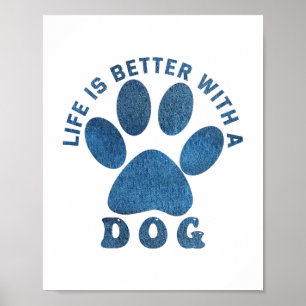 Life is Better With A Dog Blue Textured Text  Poster