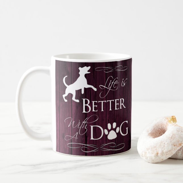 Life is better with a Dog Coffee Mug - Magenta (With Donut)