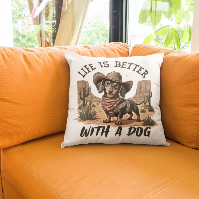 Life Is Better with a Dog Cowboy Western Cushion (Creator Uploaded)