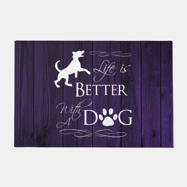 Life is better with a Dog Door Mat - Purple (Front)