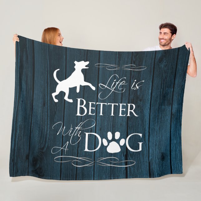 Life is better with a Dog Fleece Blanket - Blue (In Situ)