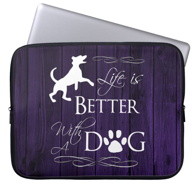 Life is better with a Dog Laptop Sleeve - Purple (Front)