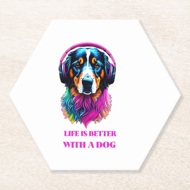 Life is Better with a Dog Paper Coaster (Front)