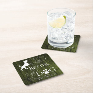 Life is better with a Dog Paper Coaster - Green