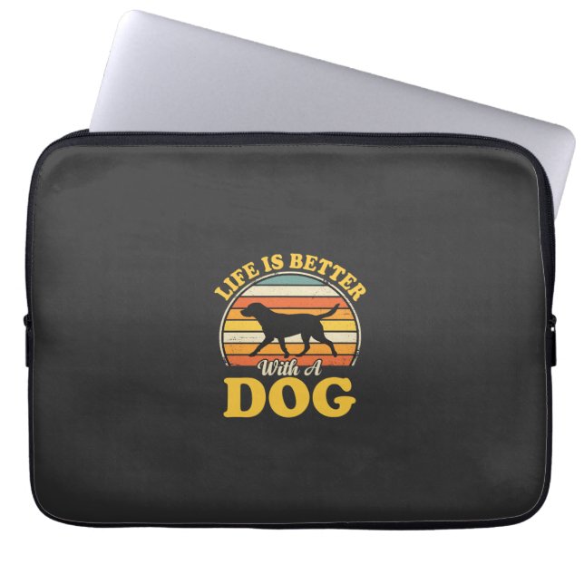 Life Is Better With A Dog Retro Laptop Sleeve (Front)